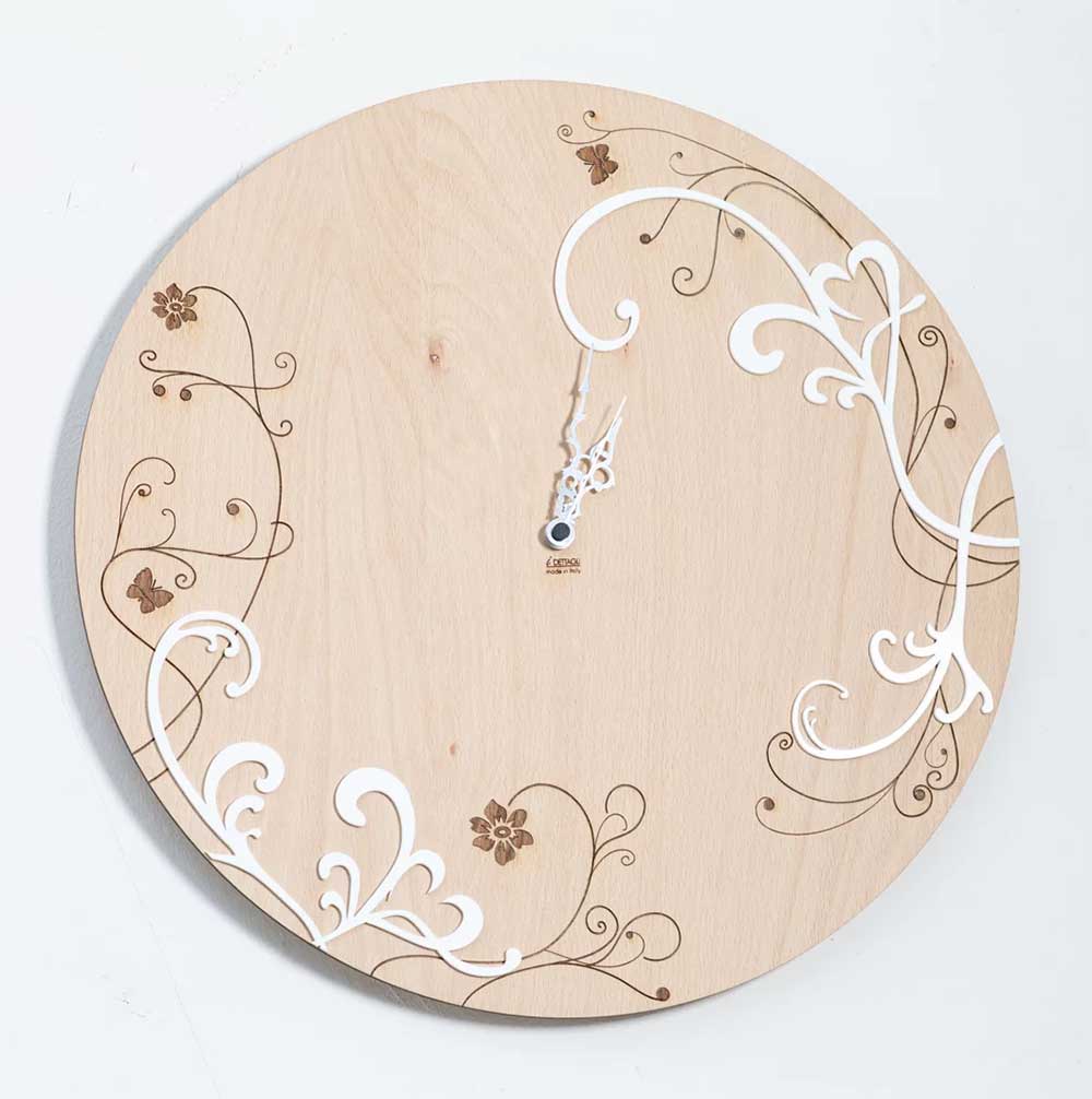 Details Spring White Wood Wall Clock