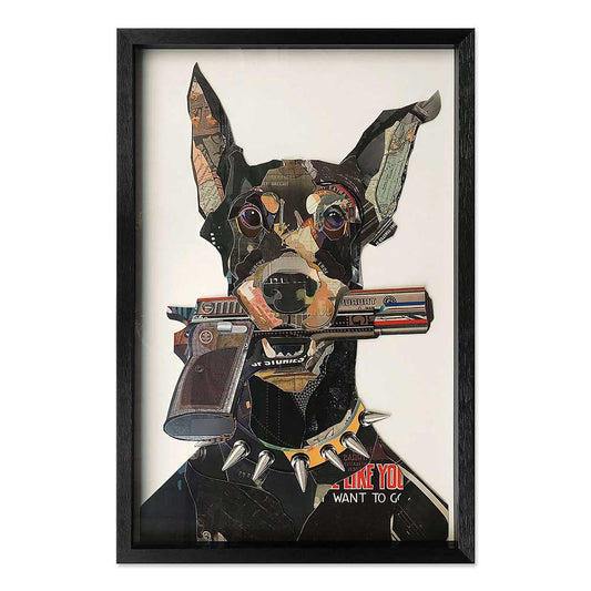 ADM Quadro Collage Dobermann con Pistola in Bocca SA034A1